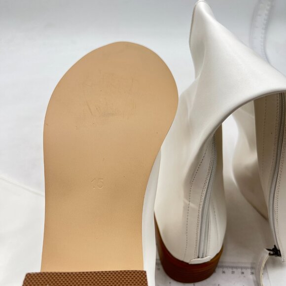 White Knee High Boot Almond Toe Mid Calf Booties for Women Chunky Heel Work Boot - Picture 5 of 7